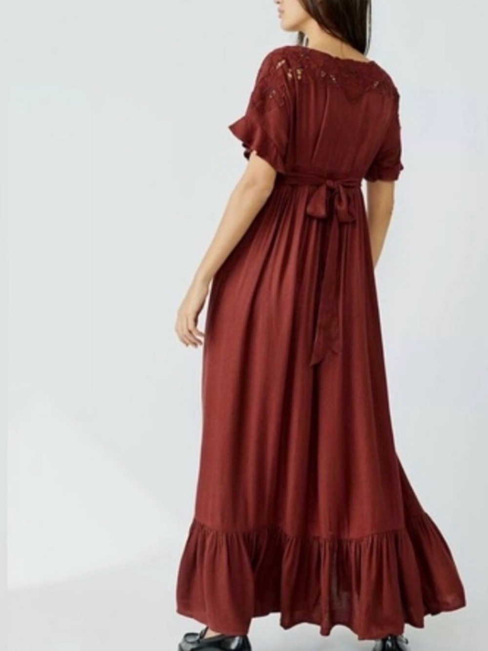 Free People Women's Colette Maxi Dress/Duster-sizeSM cinnamon brown color - Picture 4 of 10
